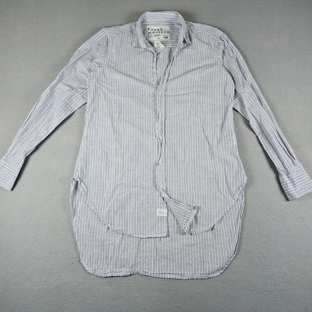Frank & Eileen Grayson Shirt Womens Small Blue Striped Long Sleeve Button Up